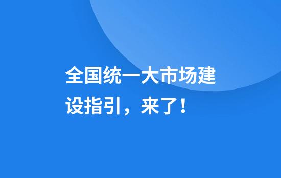 全国统一大市场建设指引，来了！