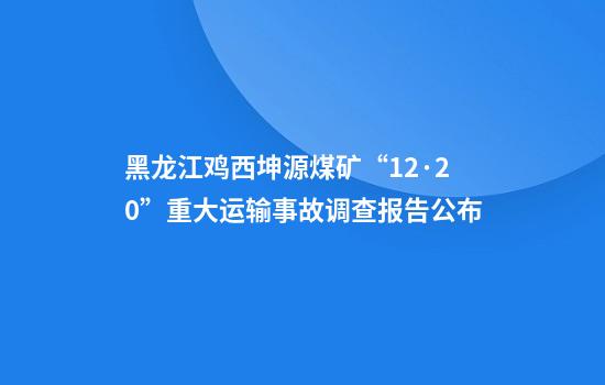 黑龙江鸡西坤源煤矿“12·20”重大运输事故调查报告公布