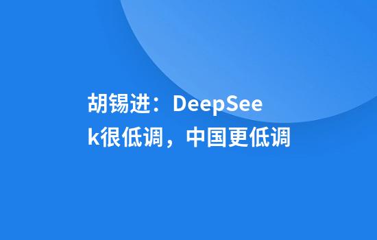 胡锡进：DeepSeek很低调，中国更低调