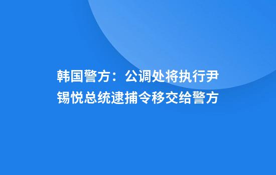 韩国警方：公调处将执行尹锡悦总统逮捕令移交给警方