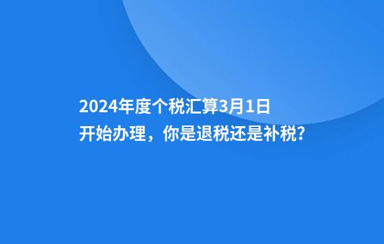 2024年度个税汇算3月1日开始办理，你是退税还是补税？
