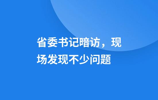 省委书记暗访，现场发现不少问题