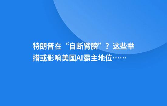特朗普在“自断臂膀”？这些举措或影响美国AI霸主地位……