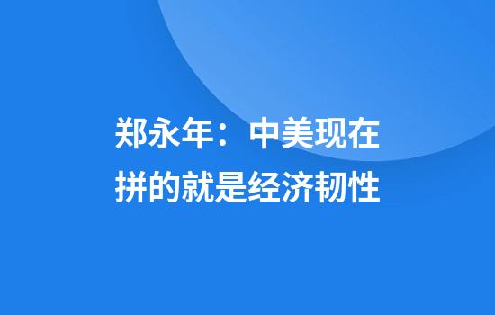 郑永年：中美现在拼的就是经济韧性