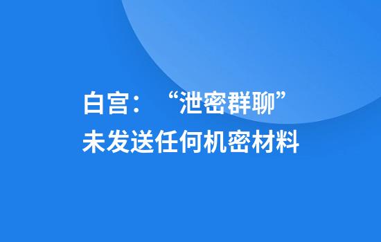 白宫：“泄密群聊”未发送任何机密材料