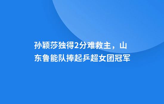 孙颖莎独得2分难救主，山东鲁能队捧起乒超女团冠军