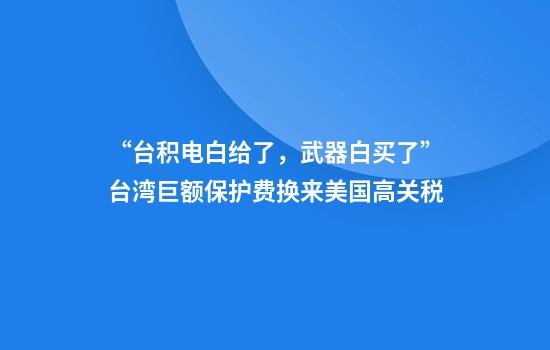 “台积电白给了，武器白买了”台湾巨额保护费换来美国高关税