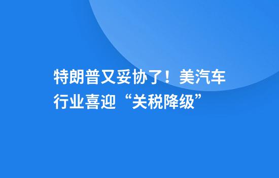 特朗普又妥协了！美汽车行业喜迎“关税降级”