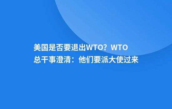 美国是否要退出WTO？WTO总干事澄清：他们要派大使过来