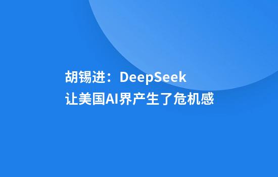 胡锡进：DeepSeek让美国AI界产生了危机感