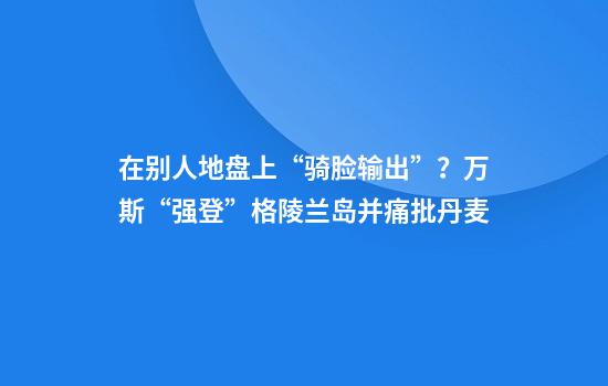 在别人地盘上“骑脸输出”？万斯“强登”格陵兰岛并痛批丹麦