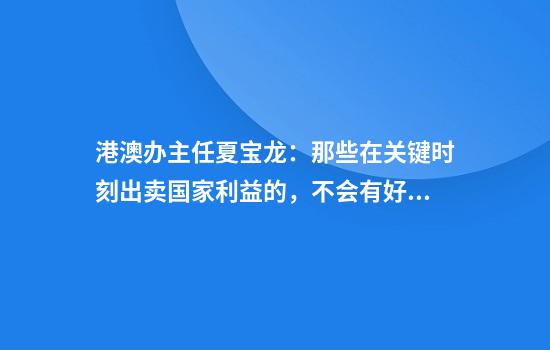 港澳办主任夏宝龙：那些在关键时刻出卖国家利益的，不会有好下场