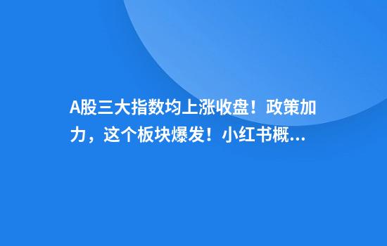 A股三大指数均上涨收盘！政策加力，这个板块爆发！小红书概念股，却绿了一大片