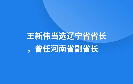 王新伟当选辽宁省省长，曾任河南省副省长