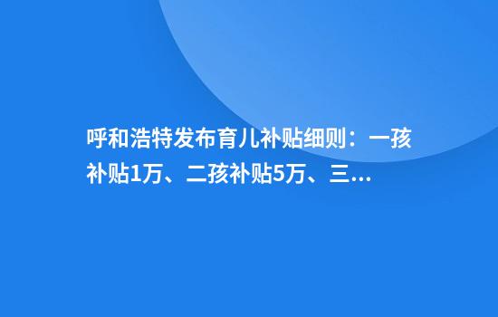 呼和浩特发布育儿补贴细则：一孩补贴1万、二孩补贴5万、三孩补贴10万