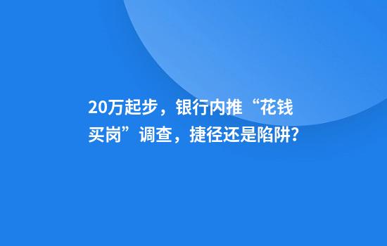 20万起步，银行内推“花钱买岗”调查，捷径还是陷阱？
