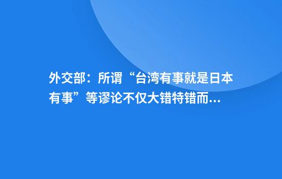 外交部：所谓“台湾有事就是日本有事”等谬论不仅大错特错而且十分危险