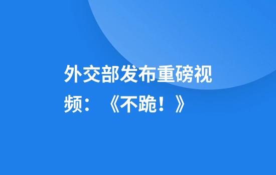 外交部发布重磅视频：《不跪！》