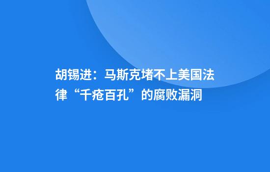胡锡进：马斯克堵不上美国法律“千疮百孔”的腐败漏洞