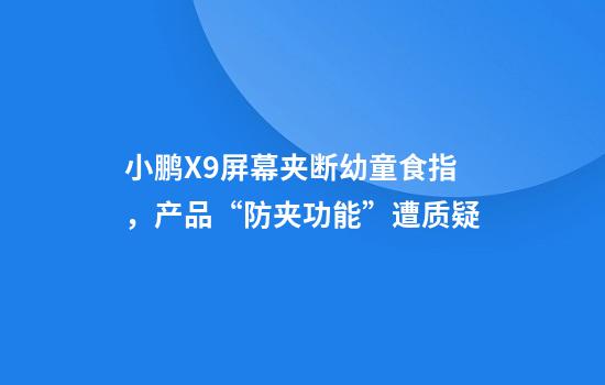 小鹏X9屏幕夹断幼童食指，产品“防夹功能”遭质疑