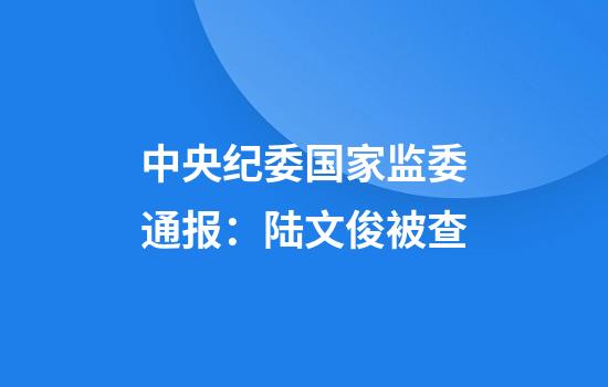 中央纪委国家监委通报：陆文俊被查