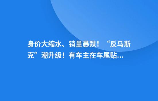 身价大缩水、销量暴跌！“反马斯克”潮升级！有车主在车尾贴上“我在马斯克发疯前买的特斯拉”