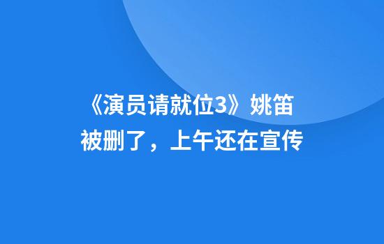 《演员请就位3》姚笛被删了，上午还在宣传