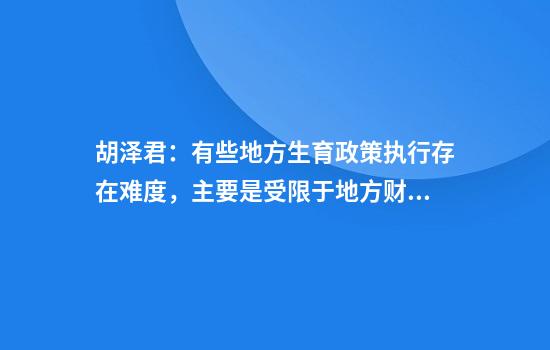 胡泽君：有些地方生育政策执行存在难度，主要是受限于地方财力
