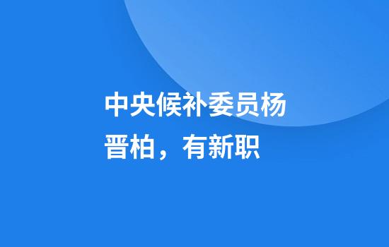 中央候补委员杨晋柏，有新职