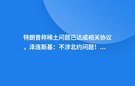 特朗普称稀土问题已达成相关协议，泽连斯基：不涉北约问题！知情人士：俄美高层本周或会面