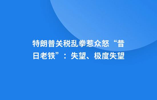 特朗普关税乱拳惹众怒“昔日老铁”：失望、极度失望